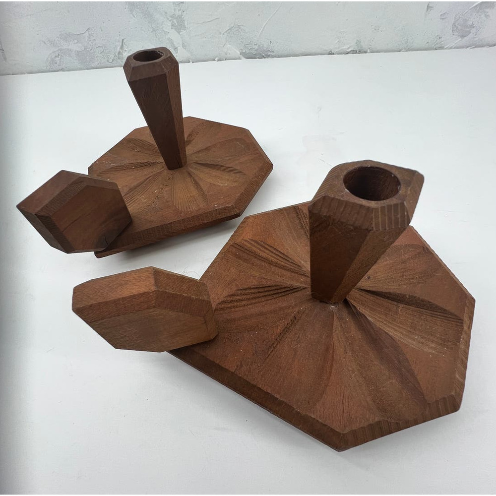 Vintage Wood Candle Holder Primitive Carved Hand Held Rustic Cottage Farm House